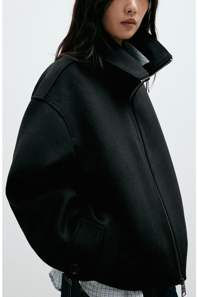 High Neck Zip Jacket, Alternate, color, BLACK