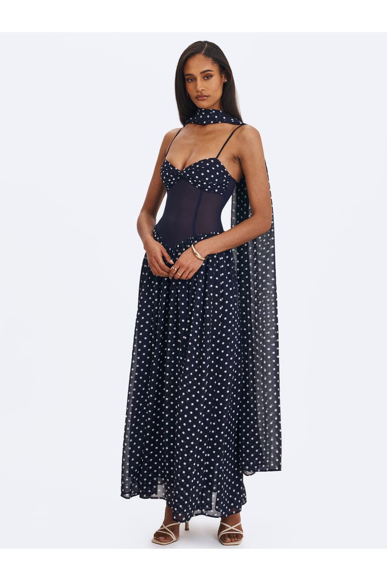 Juliette Polka Dot Chiffon Maxi Dress, Alternate, color, Navy Blue