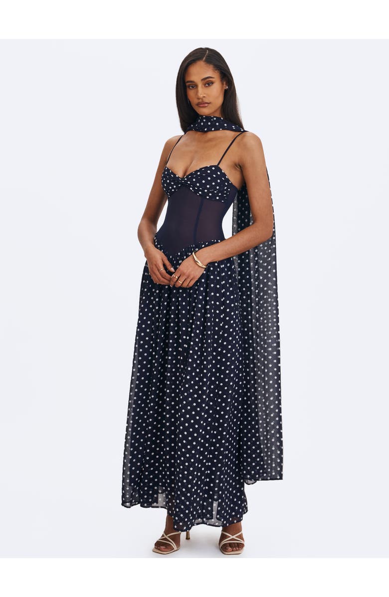 Miss Circle Juliette Polka Dot Chiffon Maxi Dress, Alternate, color, Navy Blue