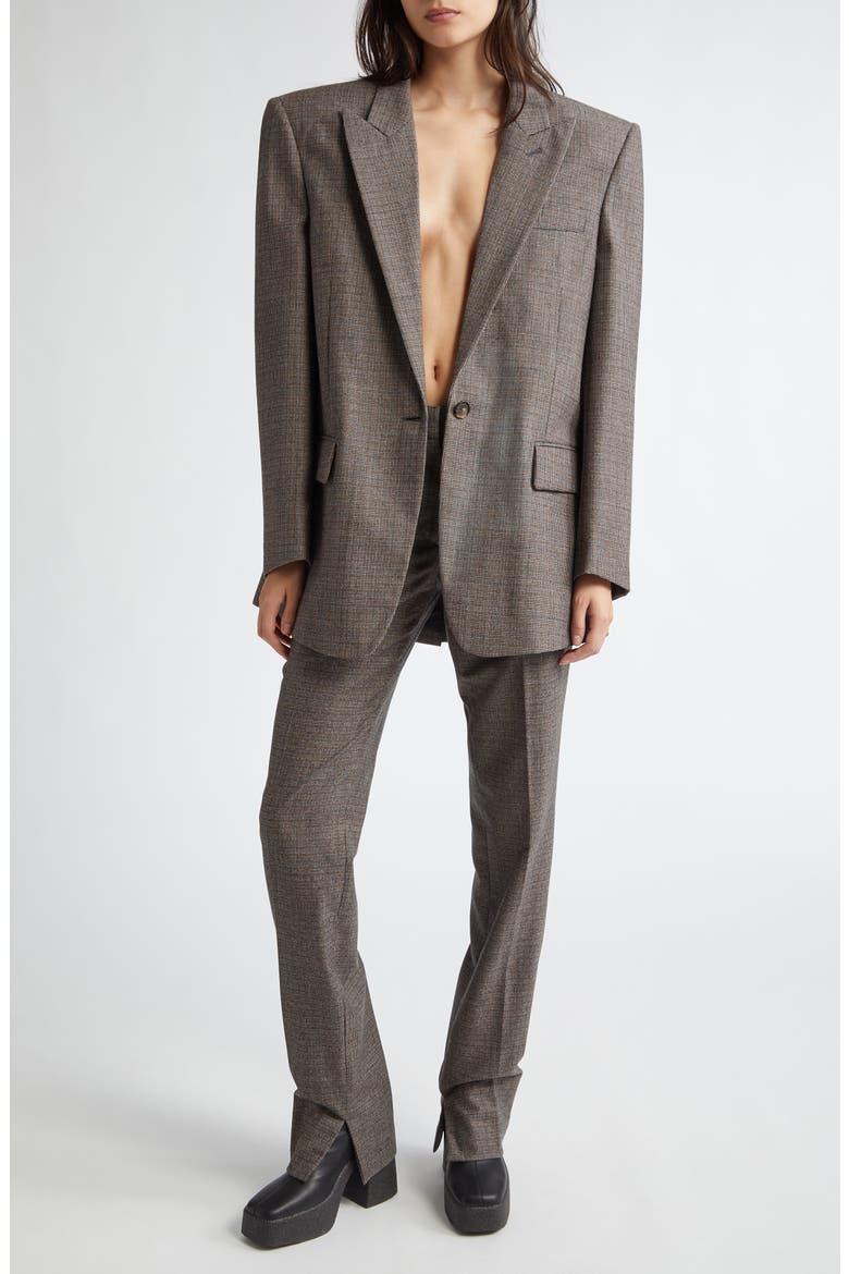 Slim Fit Check Split Hem Wool Pants, Alternate, color, CAMEL/ GREY