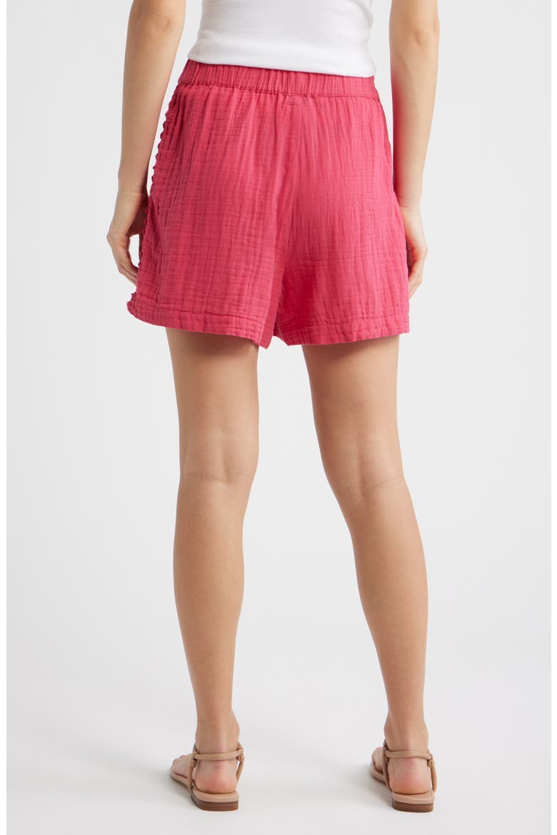 Crochet Trim Cotton Gauze Shorts, Alternate, color, BRIGHT ROSE