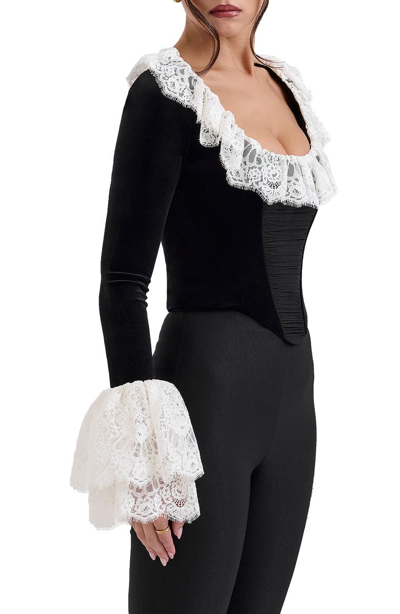 HOUSE OF CB Jacinda Ruffle Velvet Corset Top, Alternate, color, 