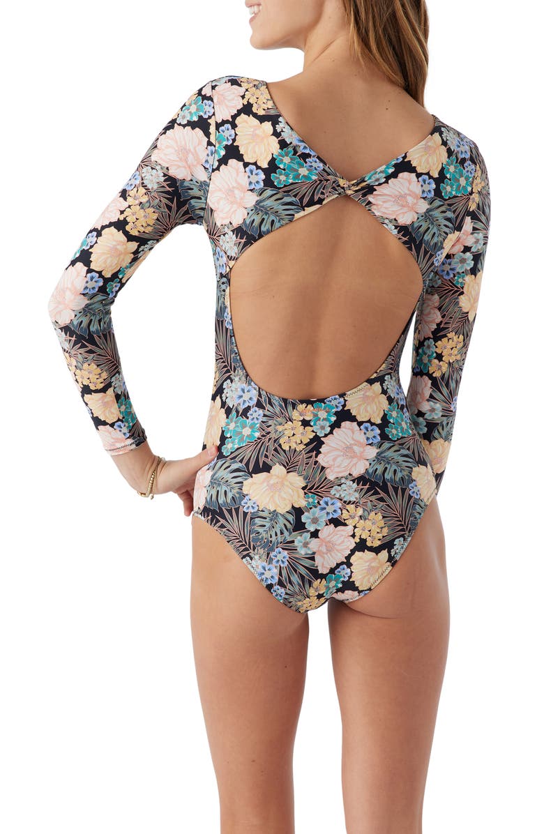 O'Neill Kids' Macaw Tropical Twist Back Long Sleeve One-Piece Swimsuit, Alternate, color, 