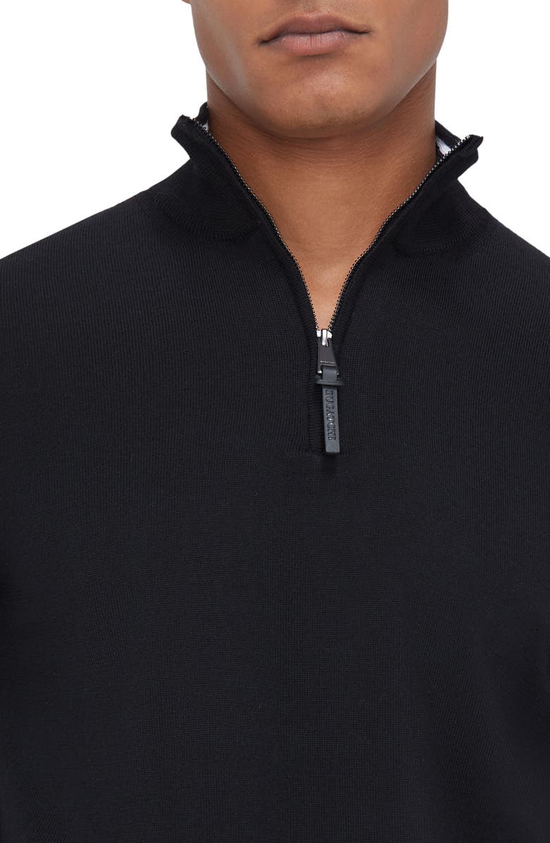 Bugatchi Merino Wool Quarter Zip Pullover, Alternate, color, Black