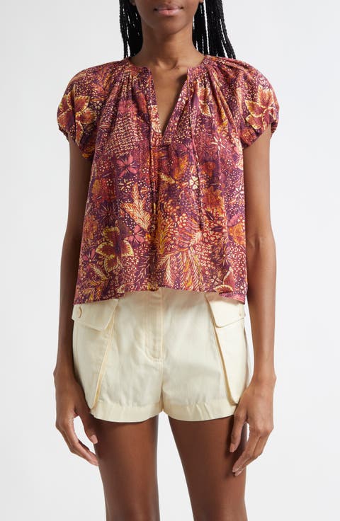 Issa Mixed Print Cotton Blend Top