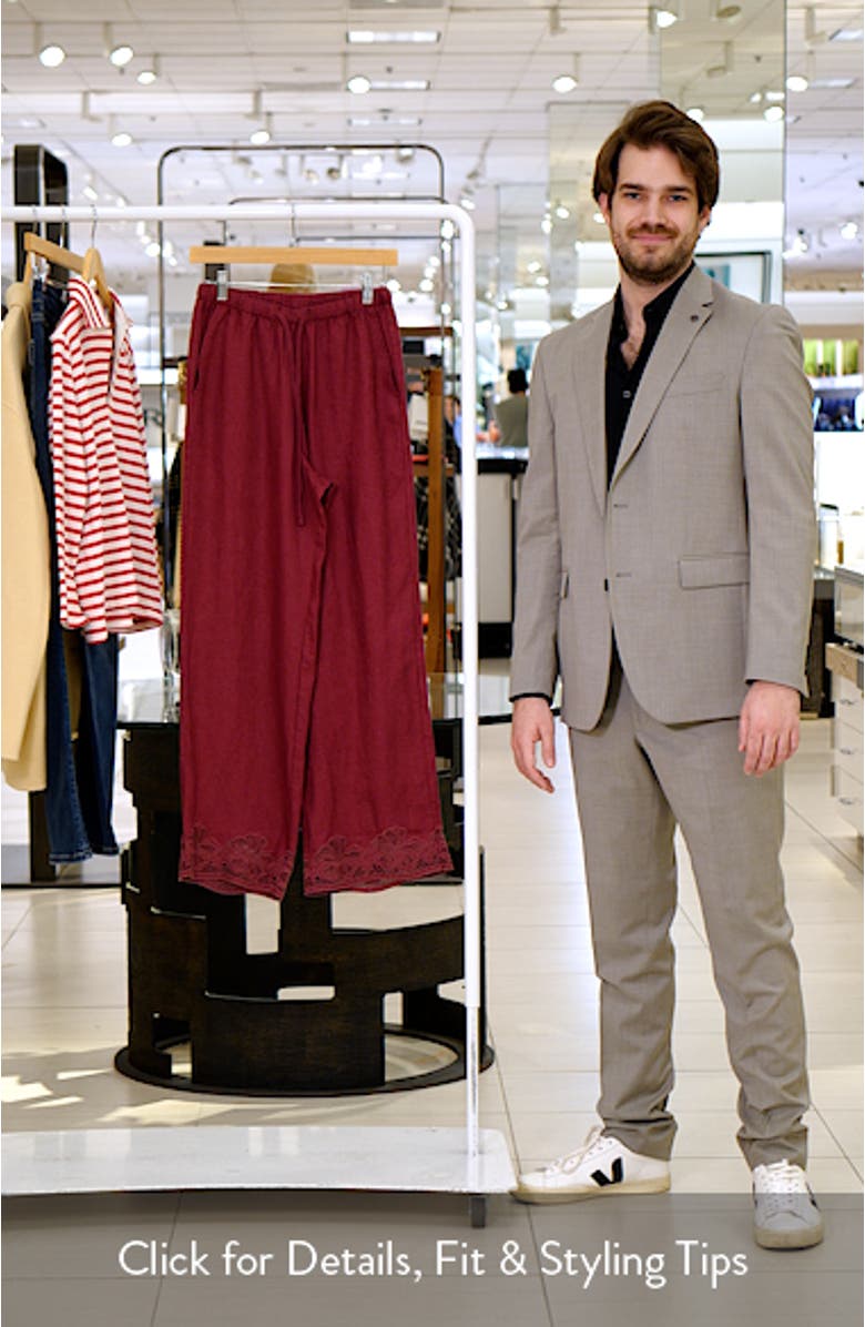 Emmie Embroidered Linen Drawstring Pants, sales video thumbnail