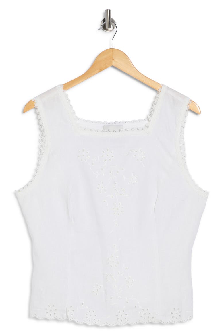 Lorie Embroidered Eyelet Linen Tank, Main, color, WHITE