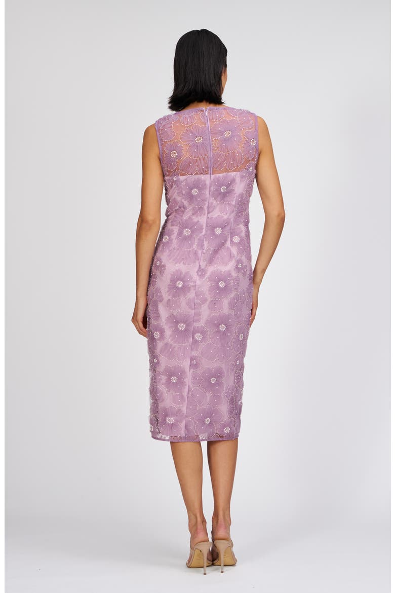 Beaded Floral Appliqué Cocktail Sheath Dress, Alternate, color, PALE LILAC