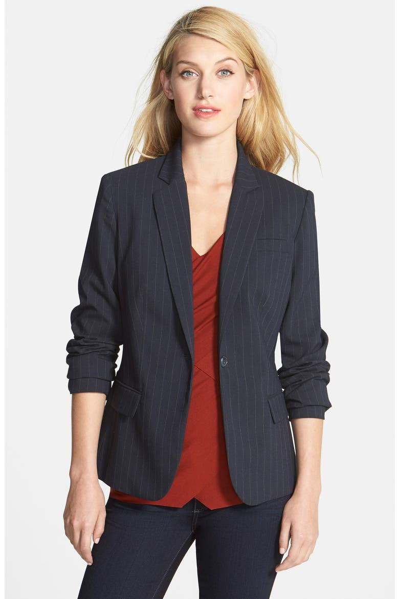 One-Button Pinstripe Blazer, Main, color, NAVY STONE