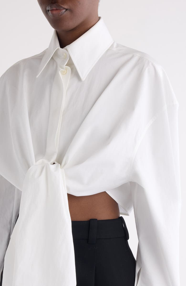 Givenchy High Low Tie Front Poplin Button-Up Shirt, Alternate, color, White