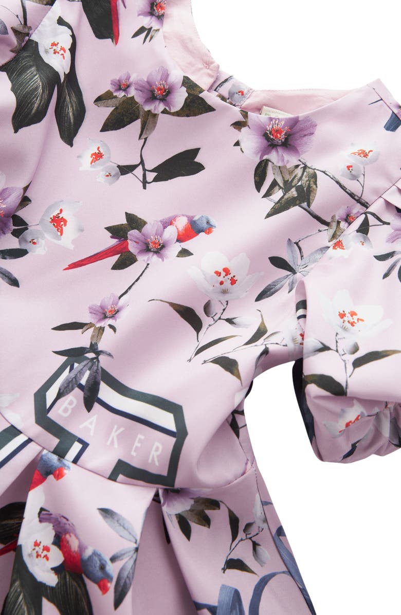 Baker by Ted Baker Kids' Floral Puff Sleeve Cutout Dress, Alternate, color, Purple