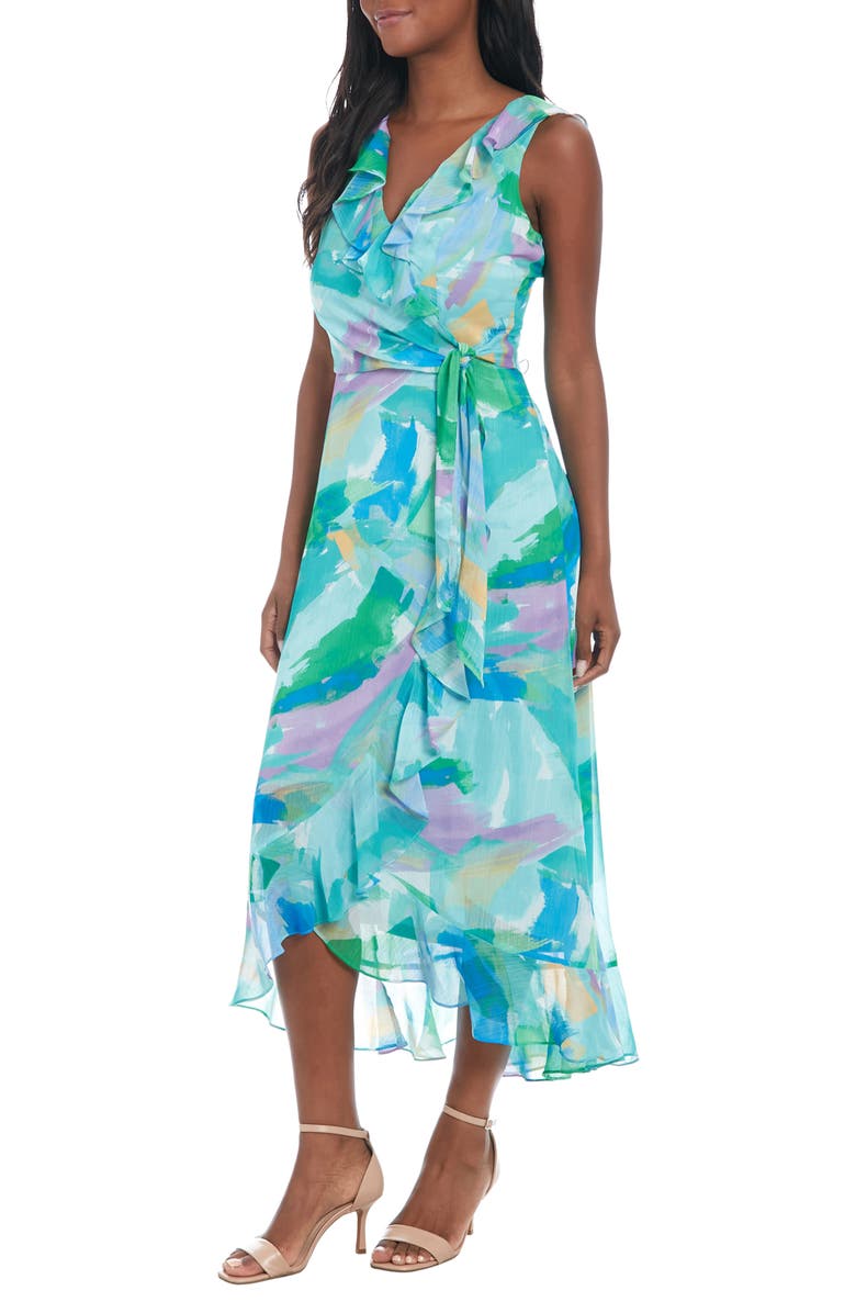 London Times Ruffle Sleeveless Faux Wrap Chiffon Maxi Dress, Alternate, color, 