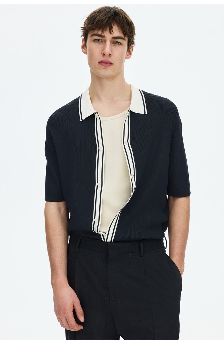 H&M Regular Fit Rib-knit Shirt, Alternate, color, Navy Blue/Color Block