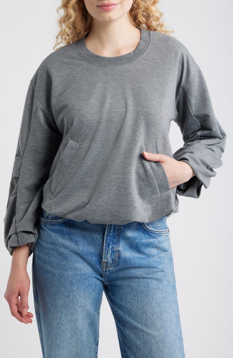 CITY BLUES Pleated Sweatshirt, Main, color, Heather Gray