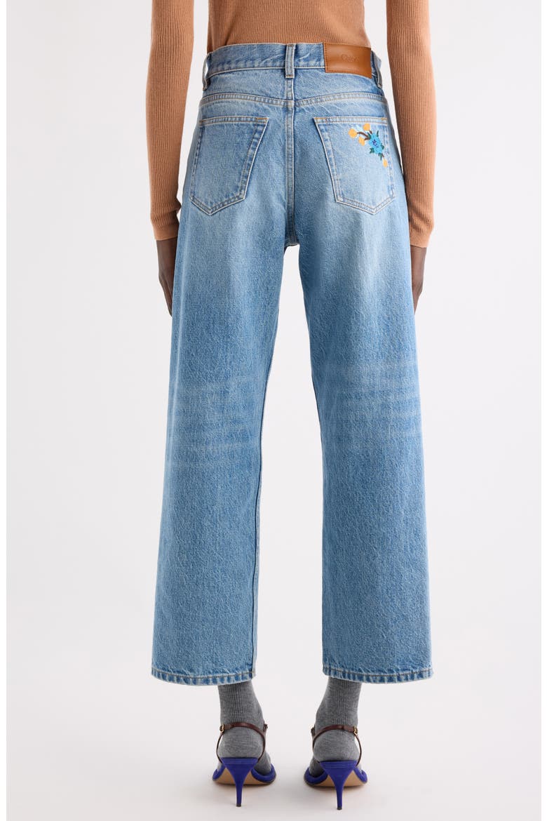 Embroidered High Waist Crop Wide Leg Jeans, Alternate, color, INDIAN BLUE