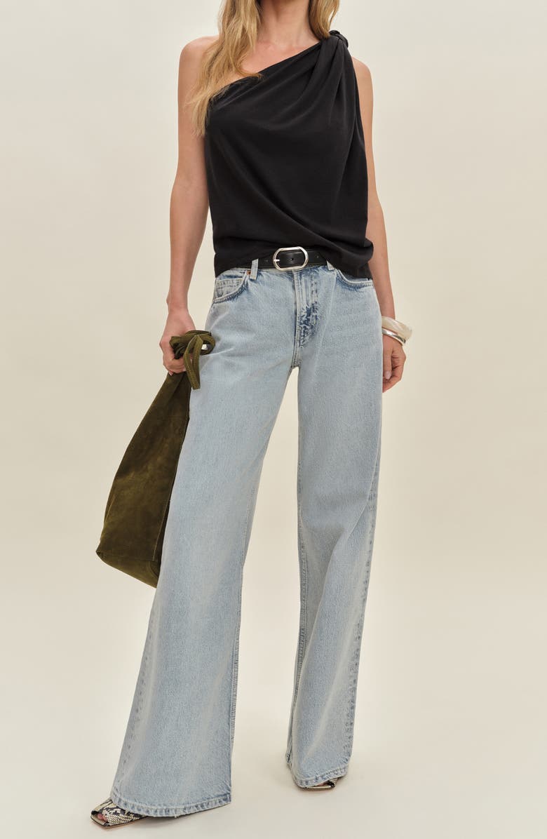 Reformation Harvey Knotted One-Shoulder Knit Top, Alternate, color, Black