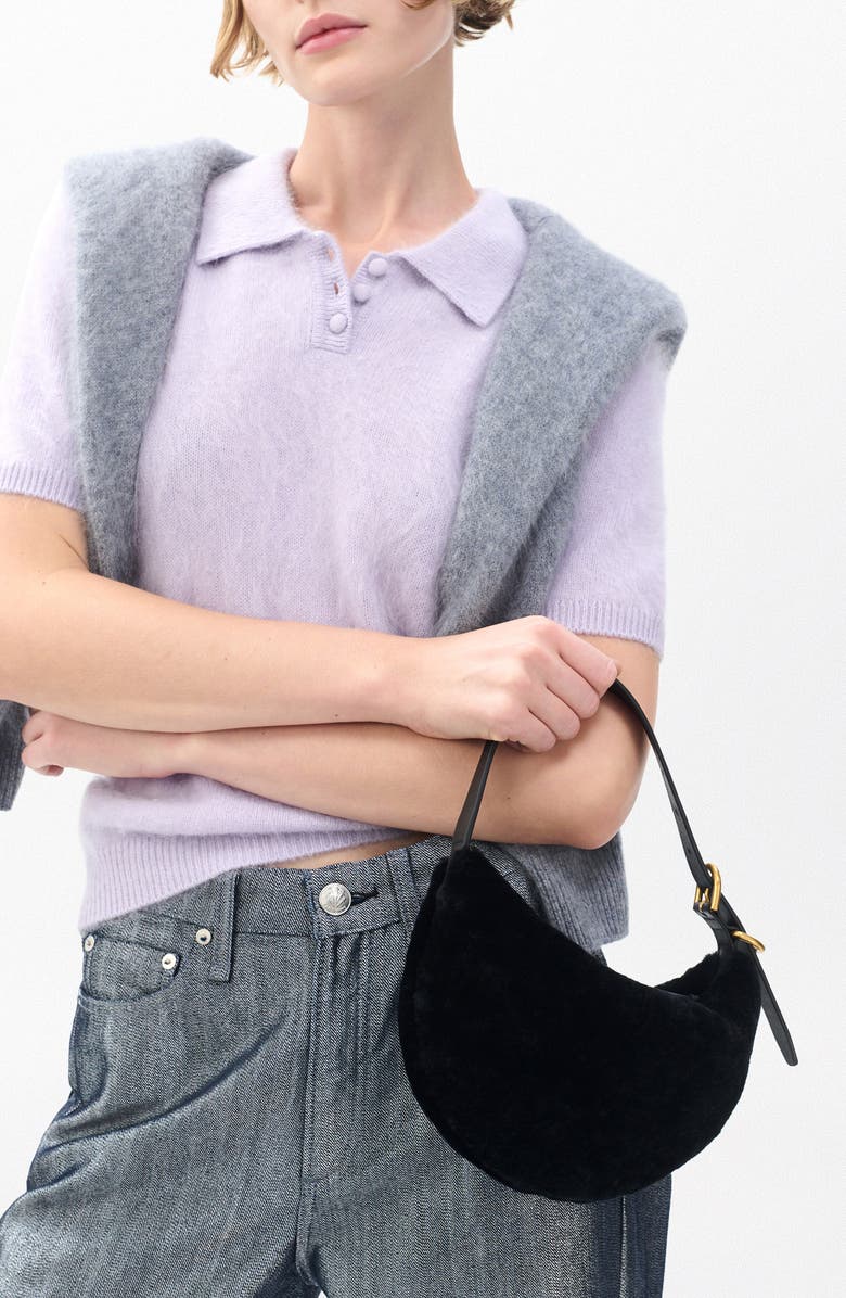 rag & bone Mercer Small Genuine Shearling Hobo, Alternate, color, Black