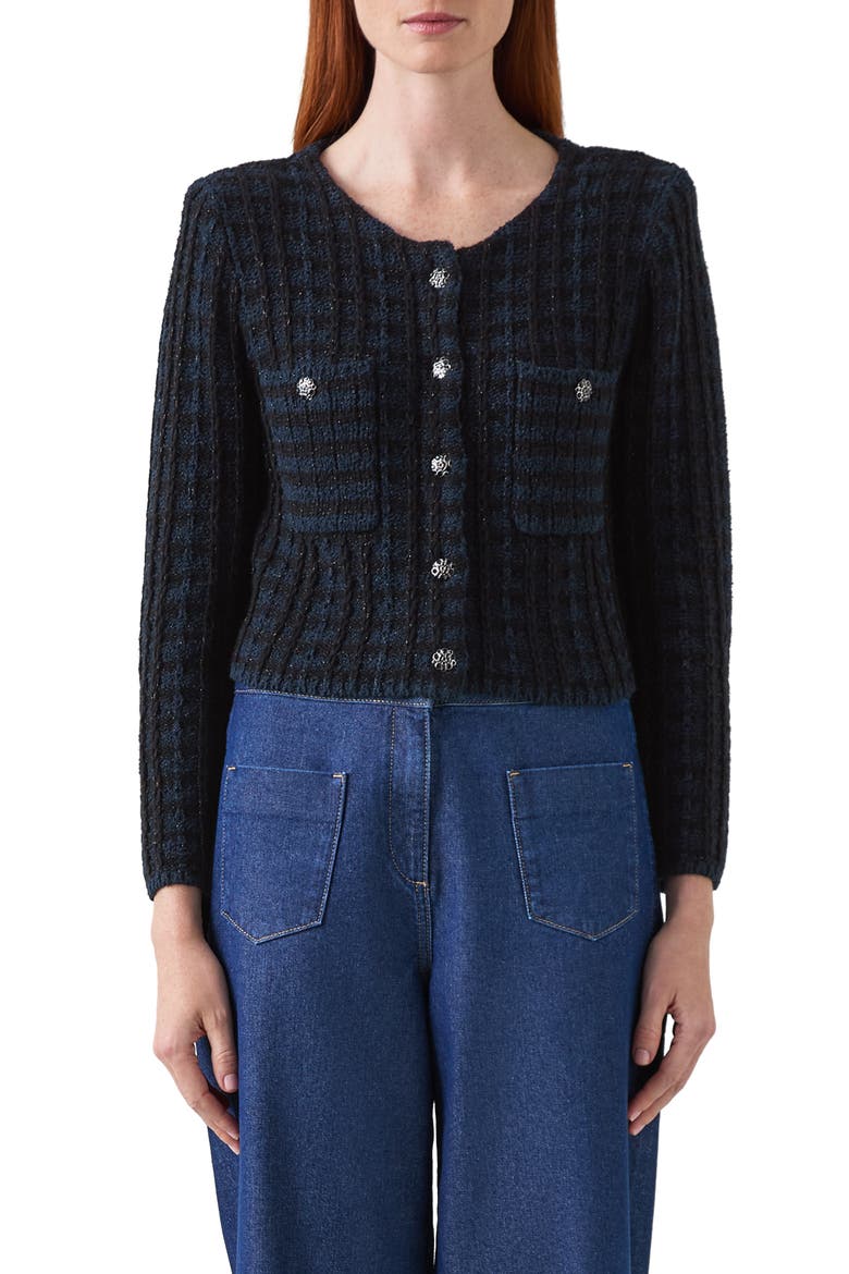 Millie Metallic Fluffy Cardigan, Main, color, BLACK NAVY