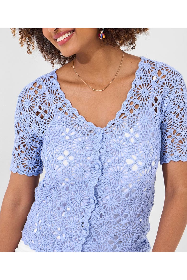 Crochet V-Neck Cardigan, Alternate, color, FRENCH BLUE
