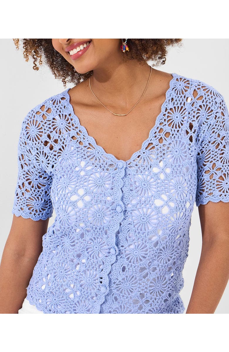 Jessica London Crochet V-Neck Cardigan, Alternate, color, French Blue