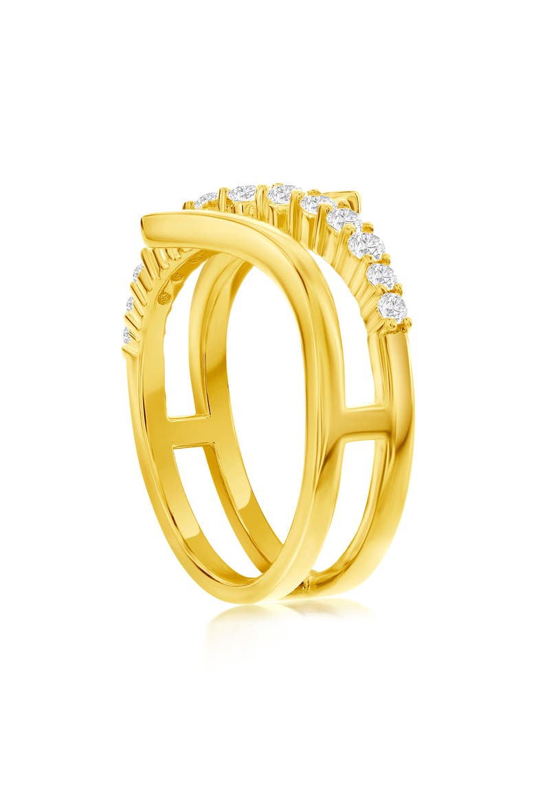Cubic Zirconia Wave Triple Band Ring, Alternate, color, GOLD