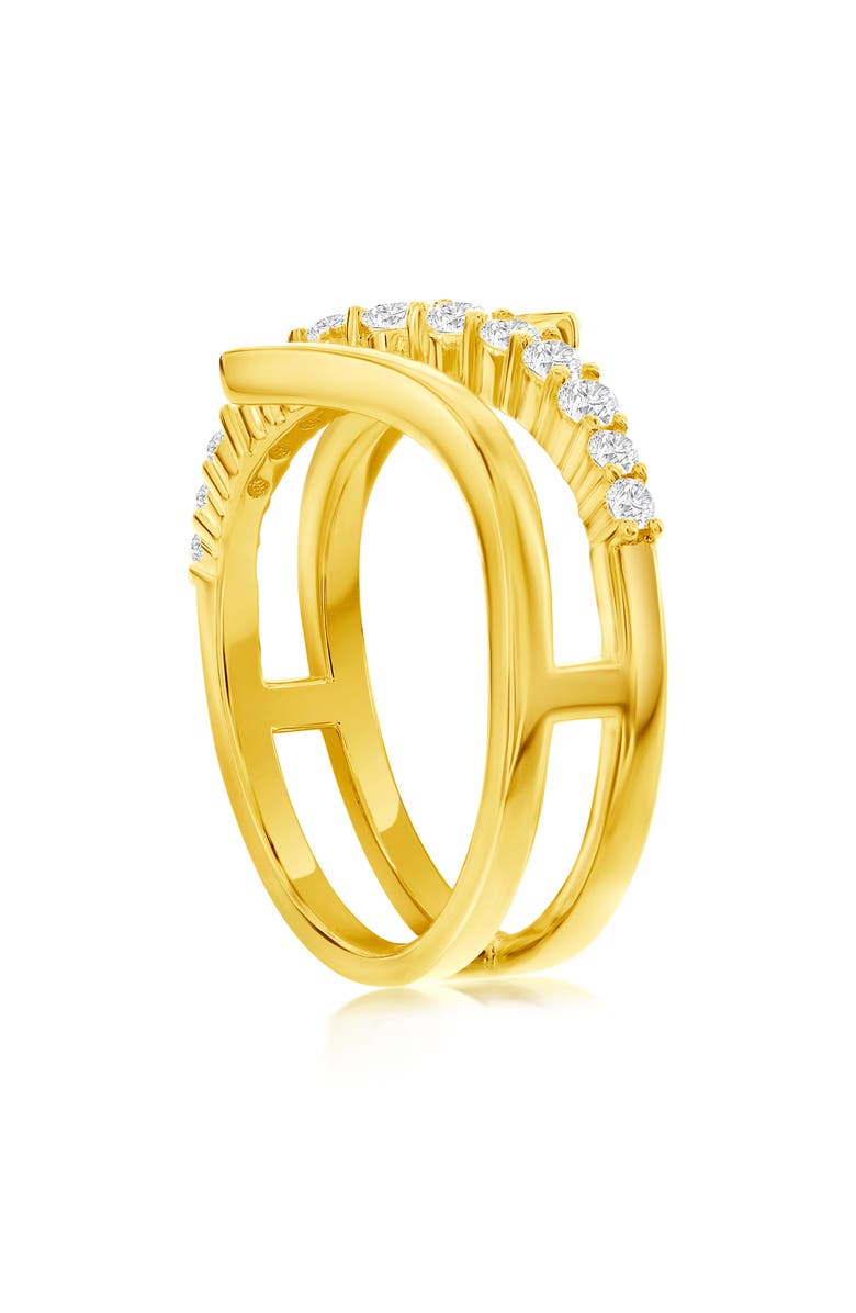 SIMONA Cubic Zirconia Wave Triple Band Ring, Alternate, color, Gold