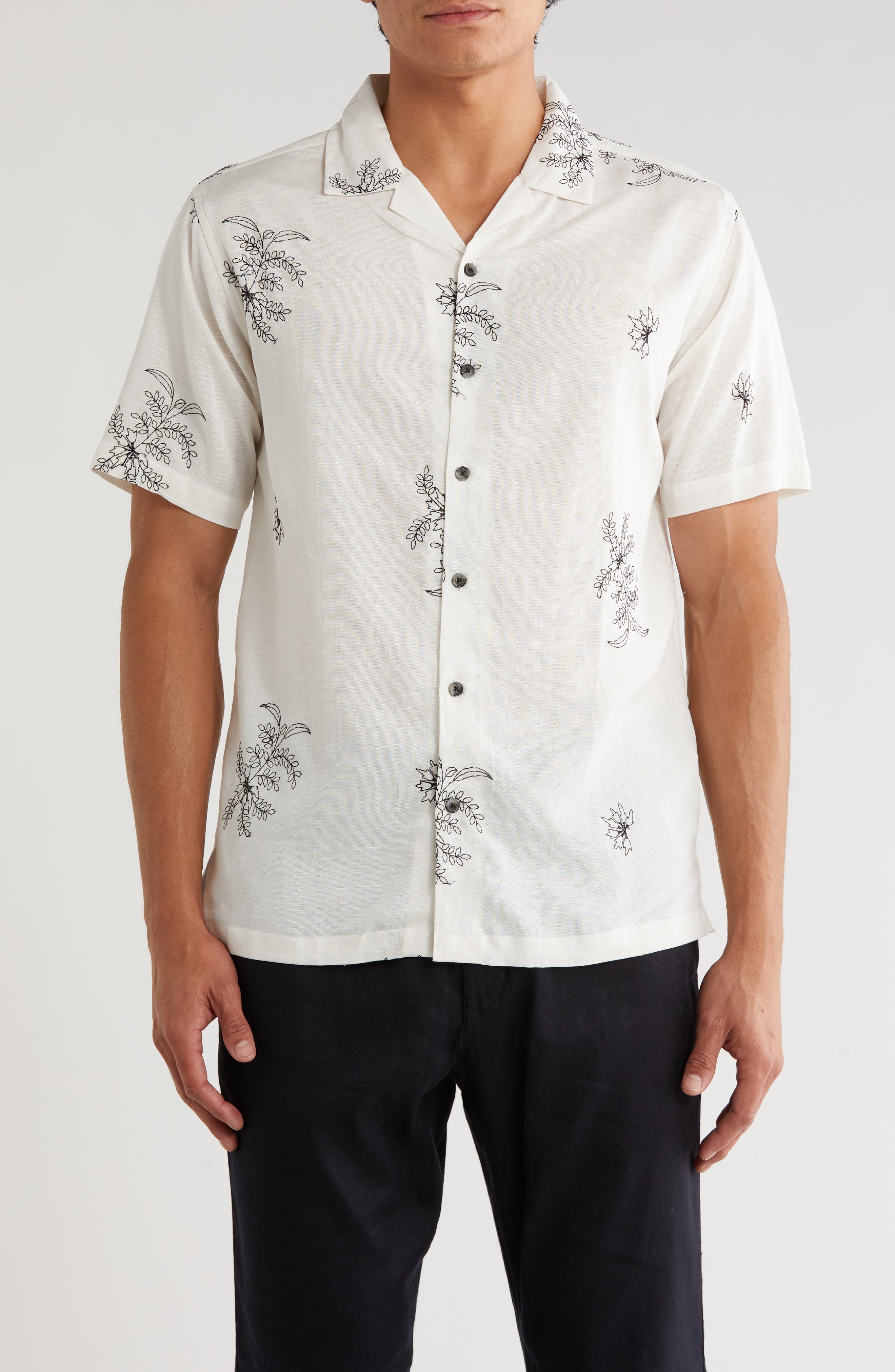 T.R. PREMIUM Floral Embroidered Camp Shirt