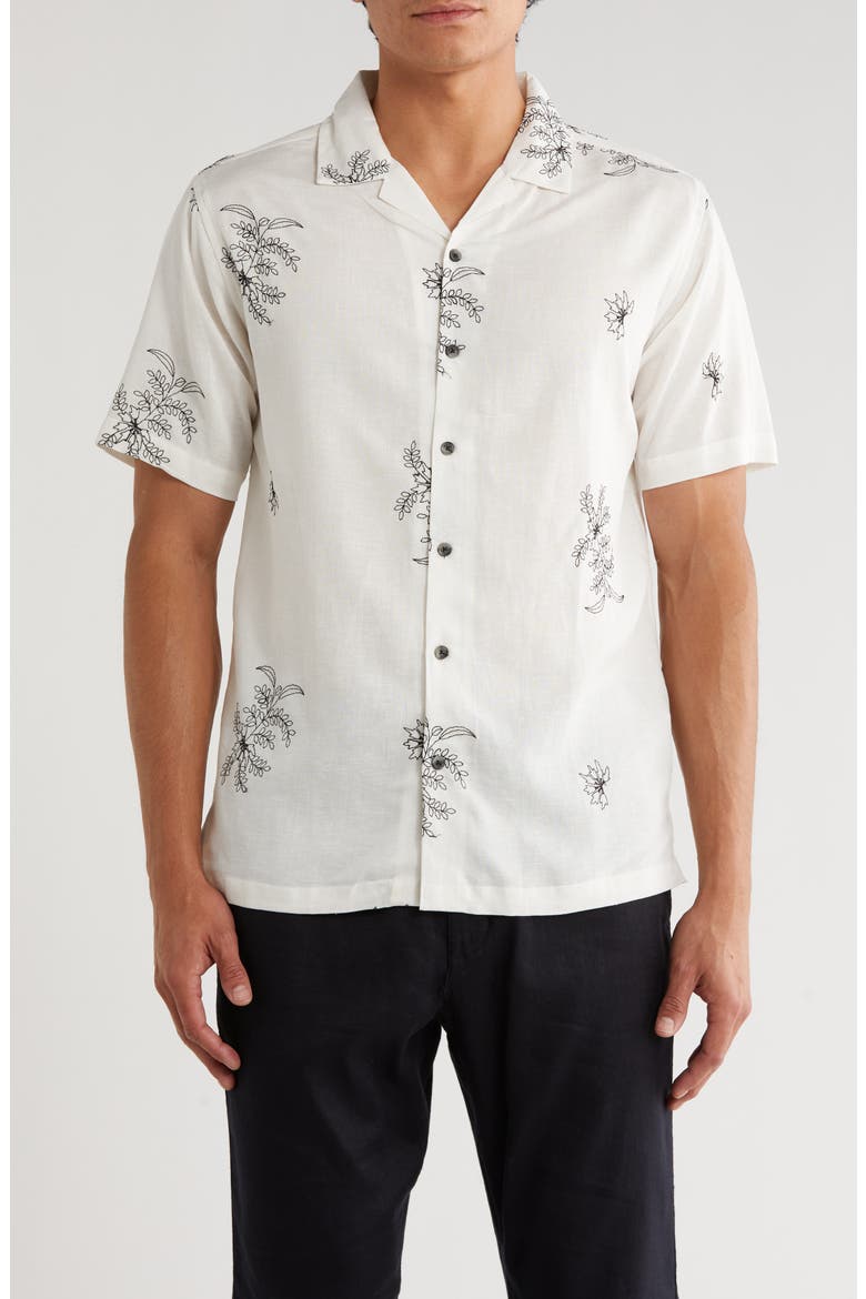 Floral Embroidered Camp Shirt, Main, color, OFF WHITE