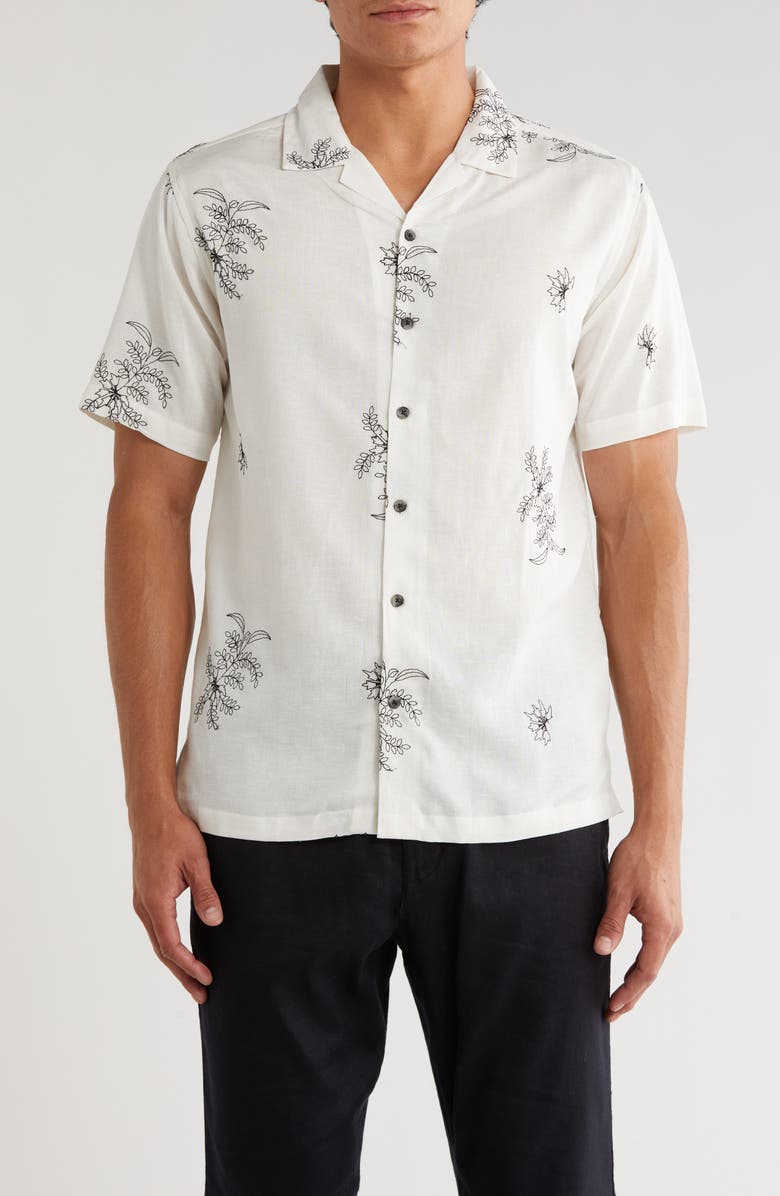 T.R. PREMIUM Floral Embroidered Camp Shirt, Main, color, Off White