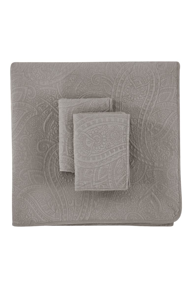 Pretty Paisley Embroidered 2-Piece Quilt Set, Main, color, GREY