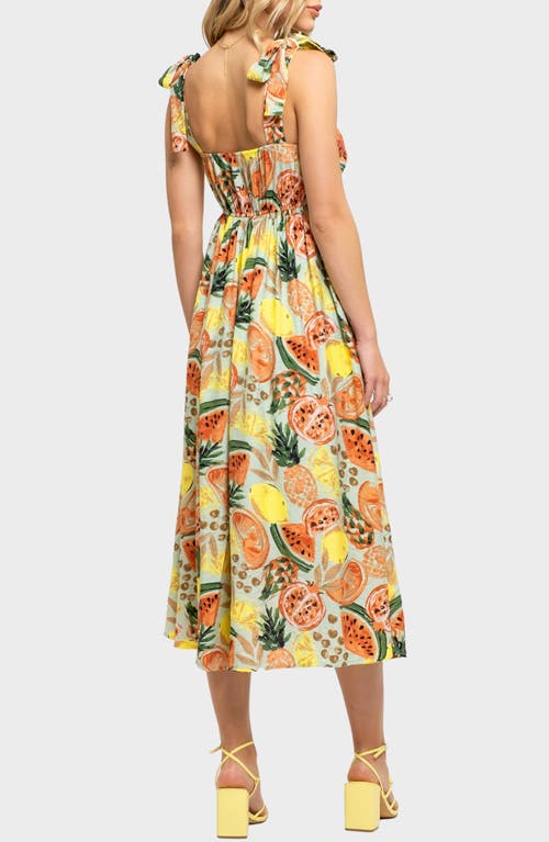 August Sky Fruit Print Tie Strap Midi Sundress In Multi