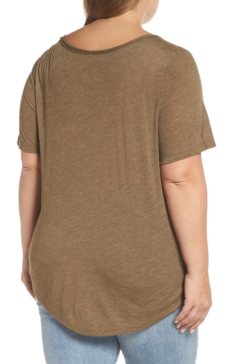 Raw Edge V-Neck Tee, Alternate, color, OLIVE ITALY