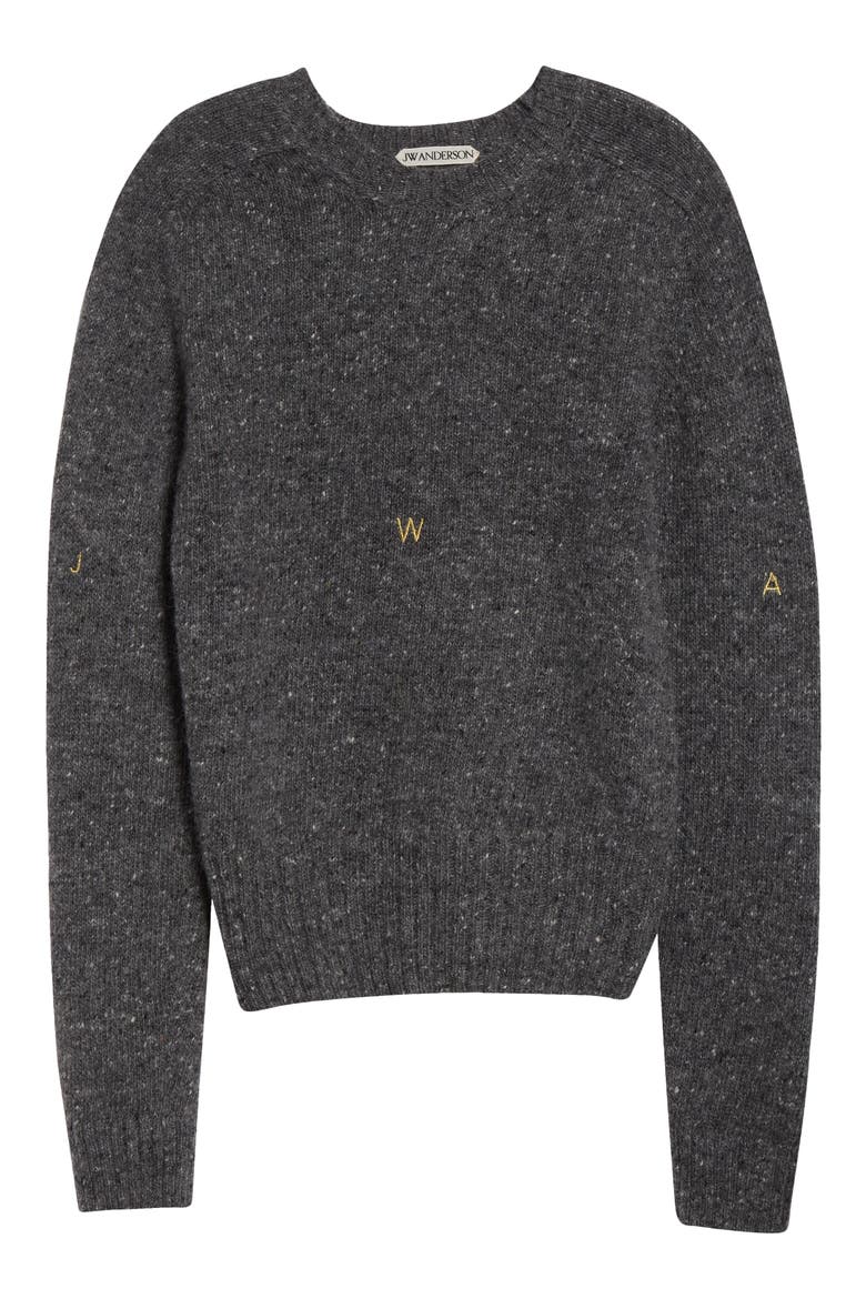 Monogram Embroidered Wool & Mohair Sweater, Alternate, color, CHARCOAL MELANGE
