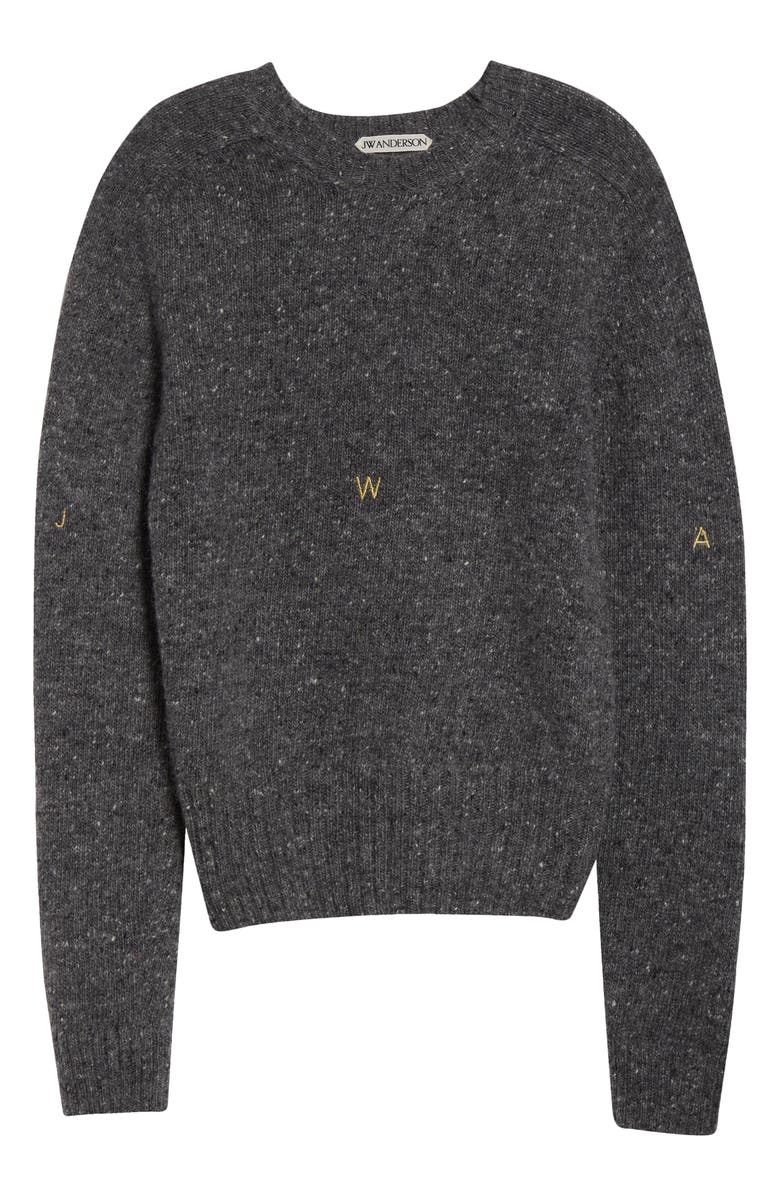 JW Anderson Monogram Embroidered Wool & Mohair Sweater, Alternate, color, Charcoal Melange