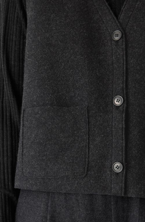 Eileen Fisher Pocket Wool Felted Cardigan In Black