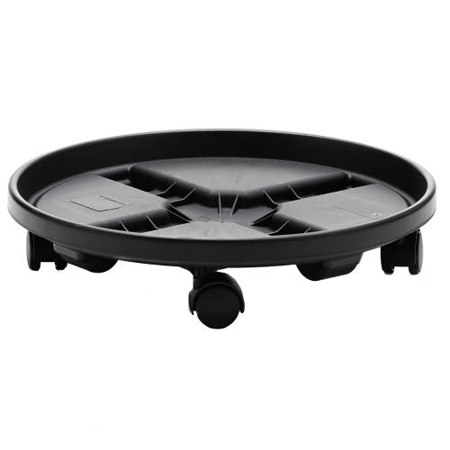 Bloem 16" Round Planter Caddy With Wheels, Black In Black