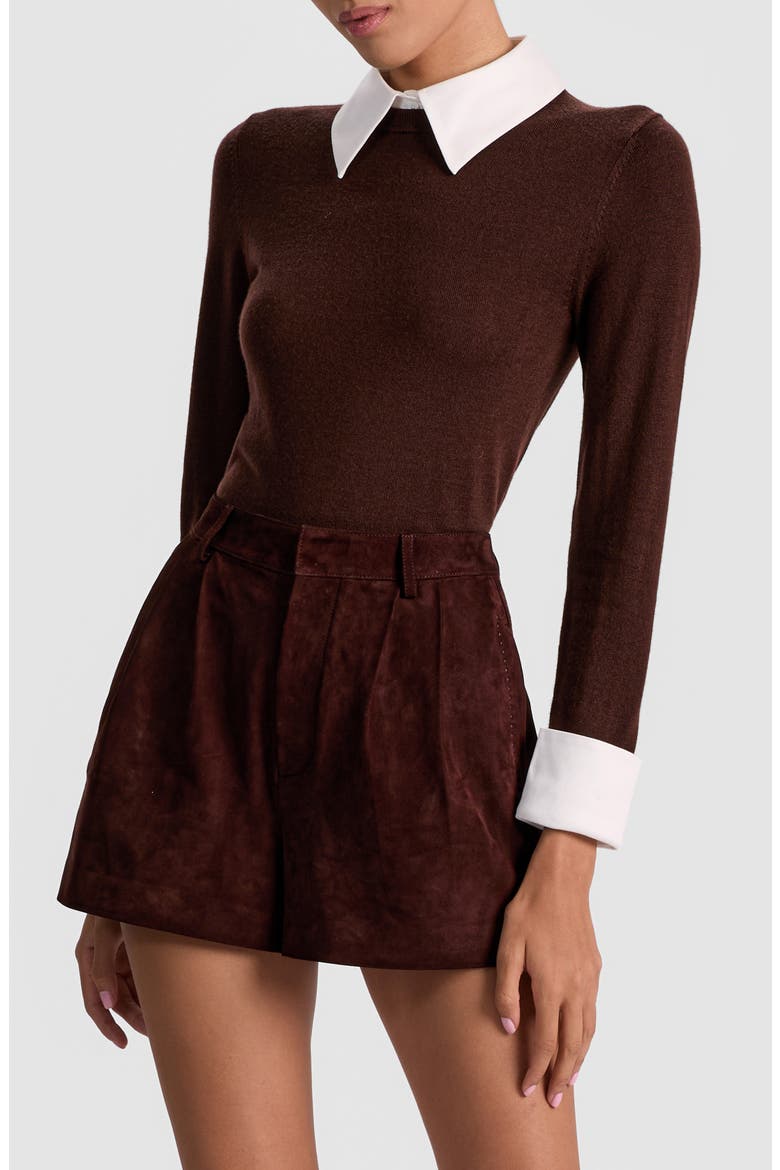 Porla Collared Wool Blend Mixed Media Sweater, Alternate, color, DARK CHOCOLATE
