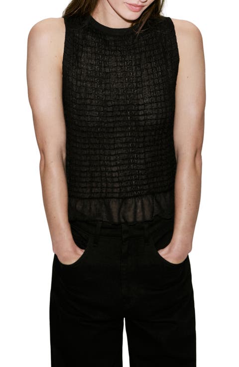 Shirred Ruffle Sleeveless Top