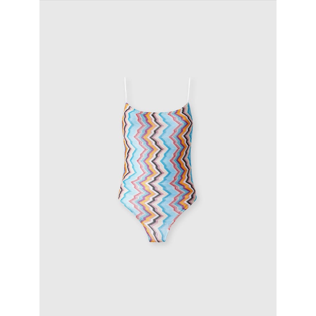 Shop Missoni Sporty One-piece Swimsuit With Zig Zag Pattern In Multicoloured