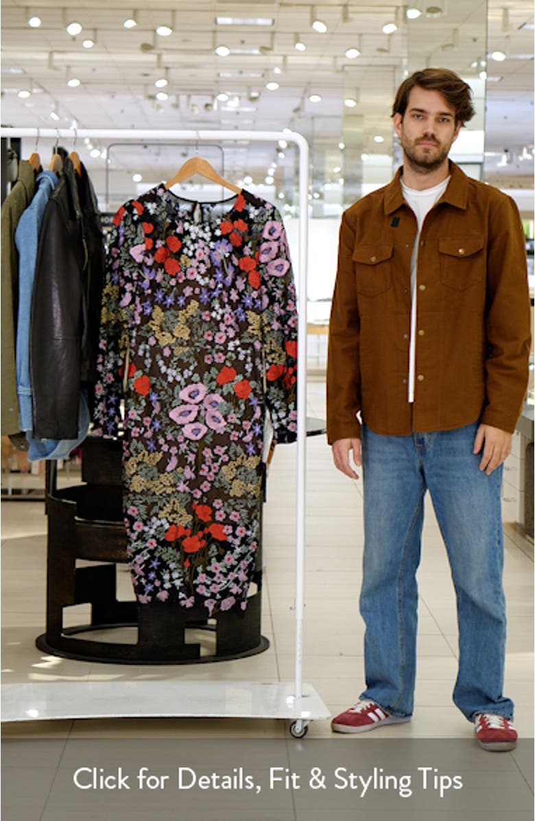 Sophia Floral Embroidered Long Sleeve Sheath Dress, sales video thumbnail