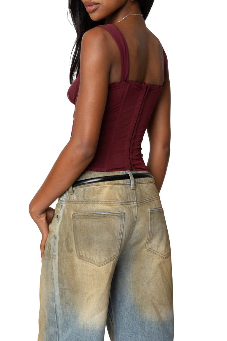 Marcella Mesh Corset Tank Top, Alternate, color, BURGUNDY