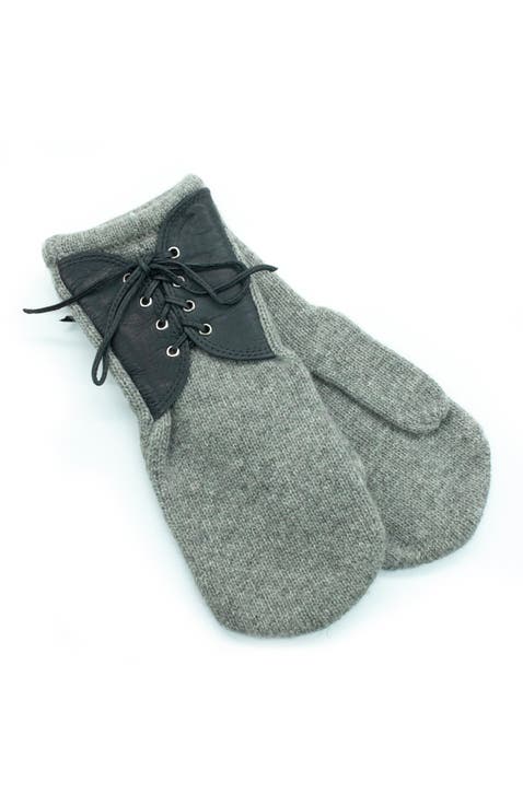 Mittens with leather lace