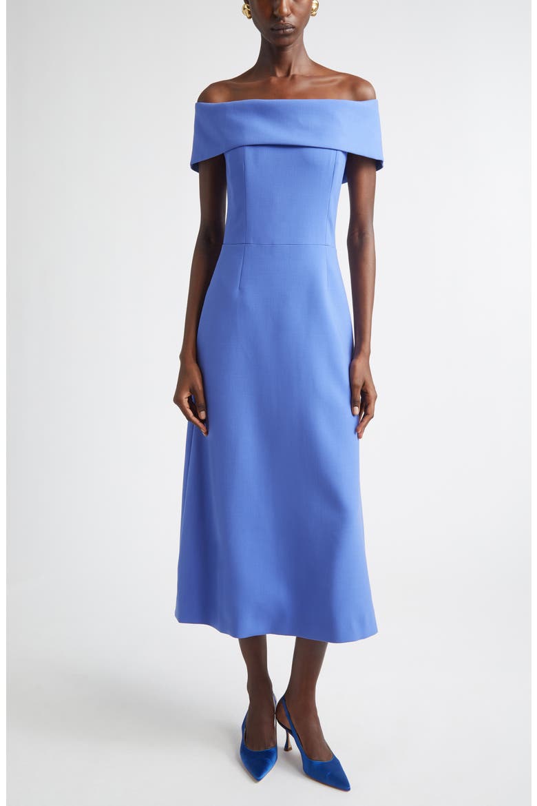 Off the Shoulder Stretch Wool Midi Dress, Main, color, BLUEBELL