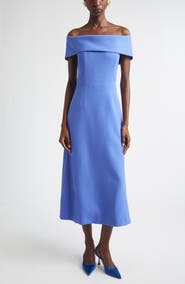 Carolina Herrera Off the Shoulder Stretch Wool Midi Dress