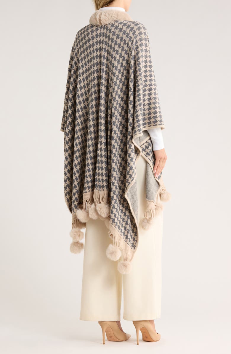 La Fiorentina Houndstooth Ruana with Faux Fur Trim, Alternate, color, Beige