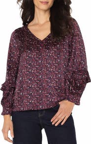 Liverpool Los Angeles Ruffle Balloon Sleeve Jacquard Top
