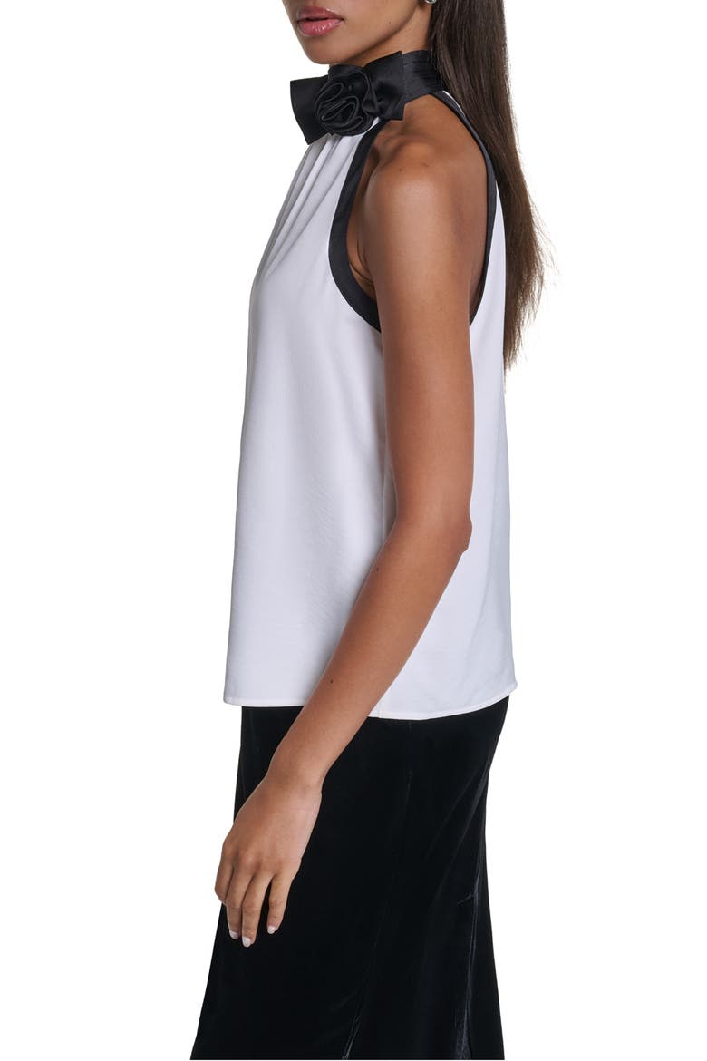 Rosette Satin Mock Neck Top, Alternate, color, SOFT WHITE