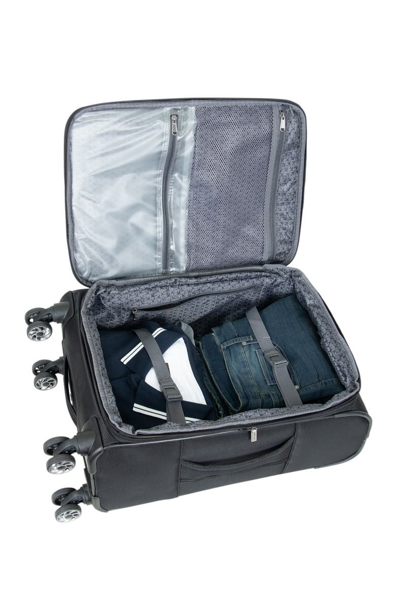 Rugged Roamer Dobby Softside Expandable Spinner Carry-On Luggage, Alternate, color, BLACK