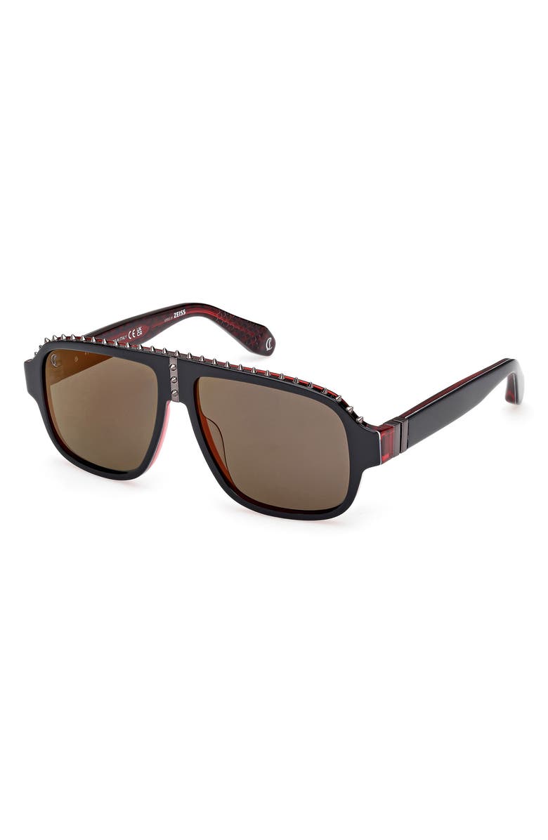 Christian Louboutin Roller 57mm Navigator Sunglasses, Alternate, color, Black Red / Gunmetal / Zeiss