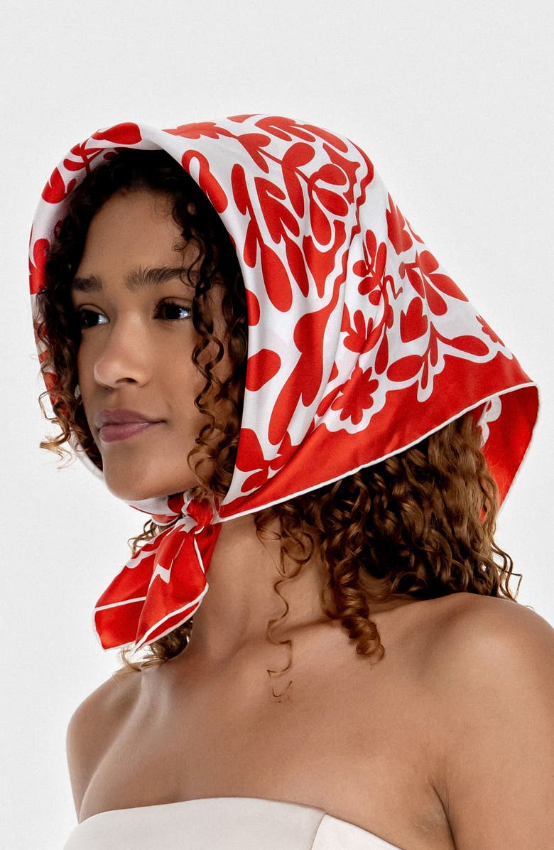 Jessie Zhao New York Double Sided Silk Scarf Red Blessing, Alternate, color, Red